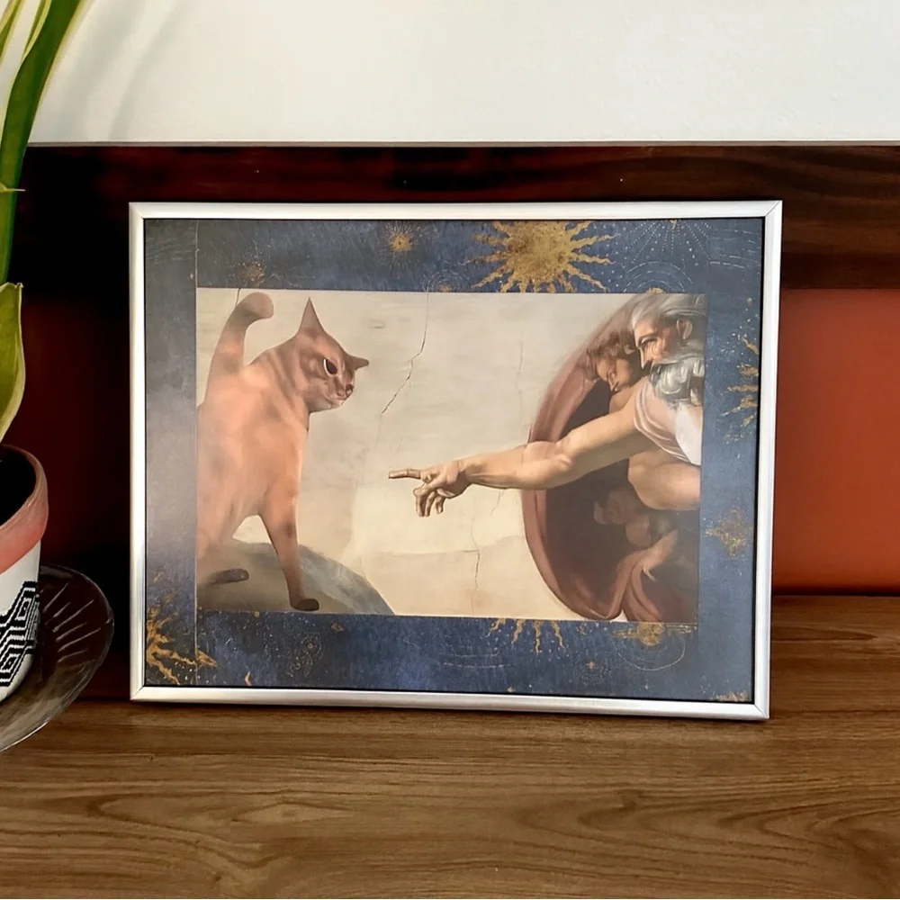 Silly Cat Michelangelo Renaissance Painting Reproduction Canvas Print Framed Art